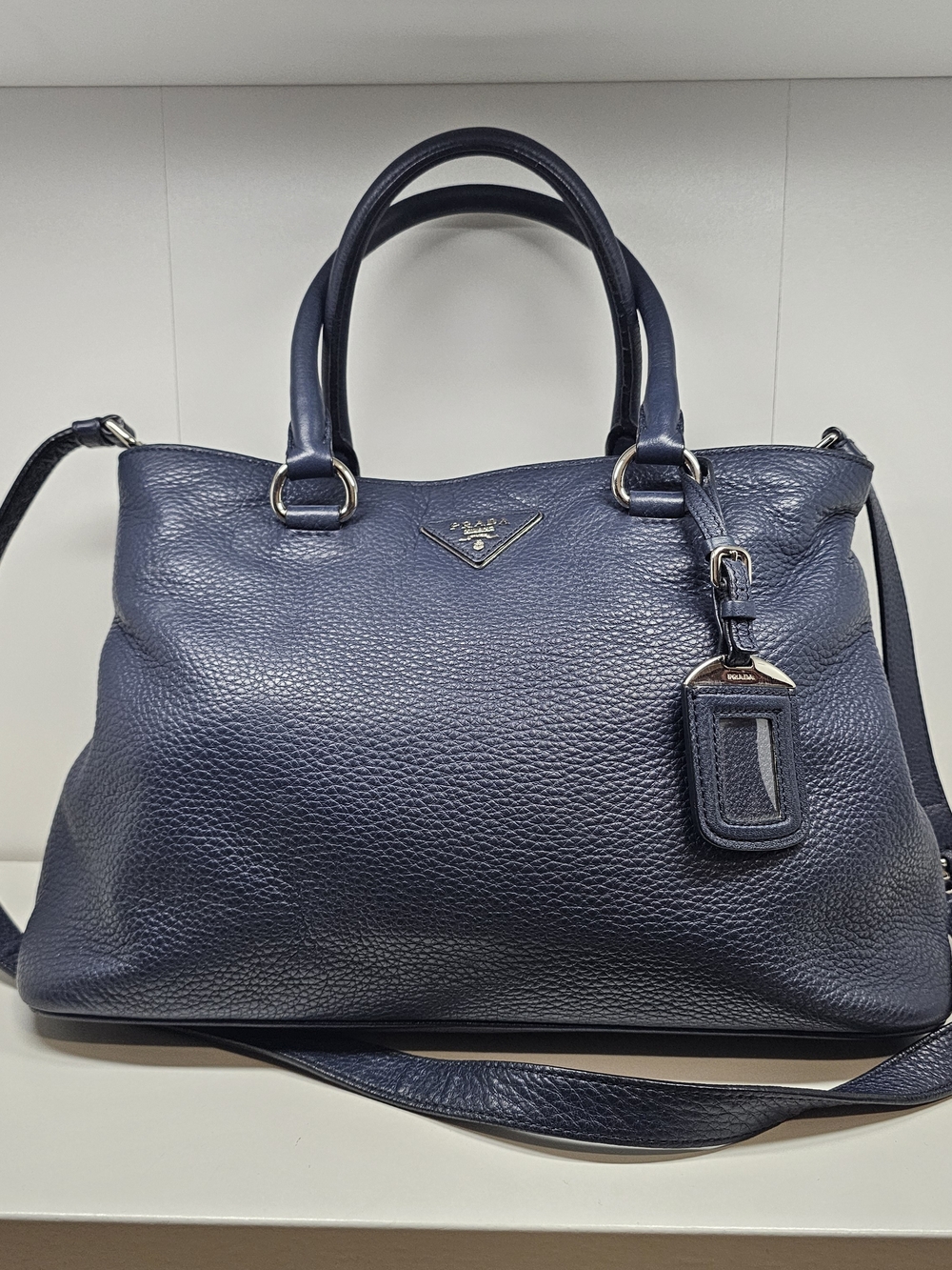 Prada Navy Leather Tote Bag